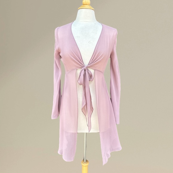 Donna Rocco 100% Silk Elegant Pink Sheer Tie-Front Cardigan - Picture 1 of 10
